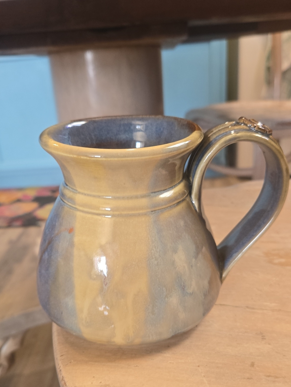 Handmade Ceramic Coffee Mug in Blue, Yellow And Brown Glaze